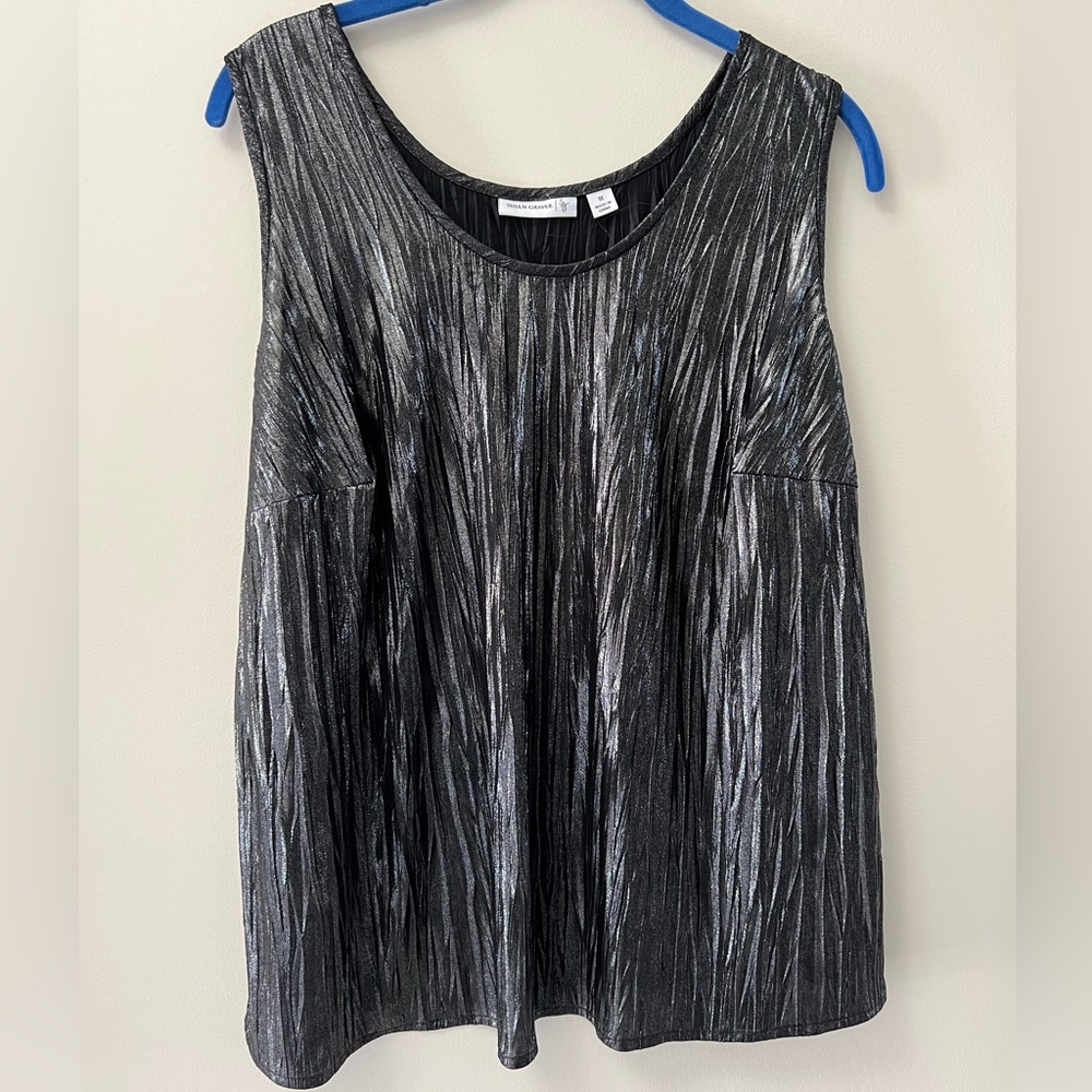 Susan Graver pewter metallic crinkle scoop neck layering tank top 1X